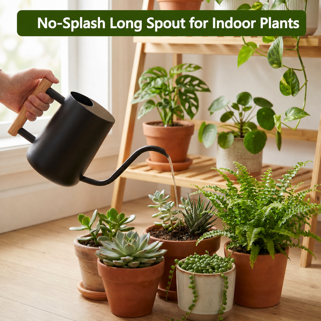 Watering Can for Indoor Plants, 35oz/1000ml Metal Stainless Steel Small Watering Can with Long Spout for House Plants Succulents Bonsai Indoor Gardening - Black