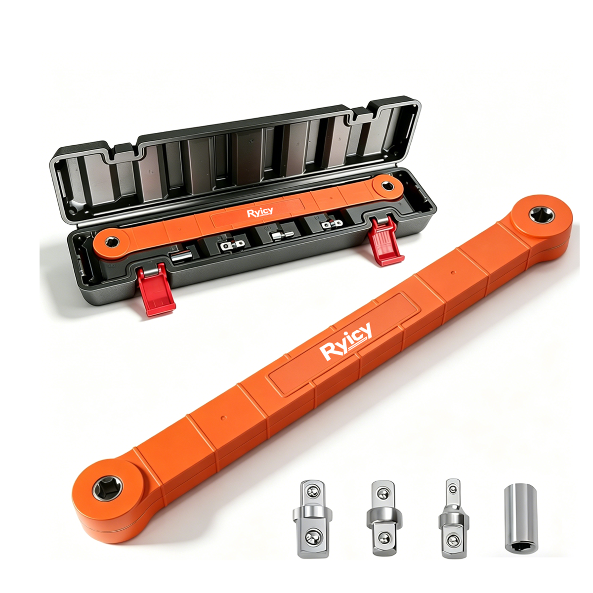 3/8-inch Offset Extension Wrench, Socket Wrench Extender Tool with Versatile 1/4", 3/8", 1/2" Square Drive Adapters and 1/4" Socket, Universal Extensions Wrench for Small Place