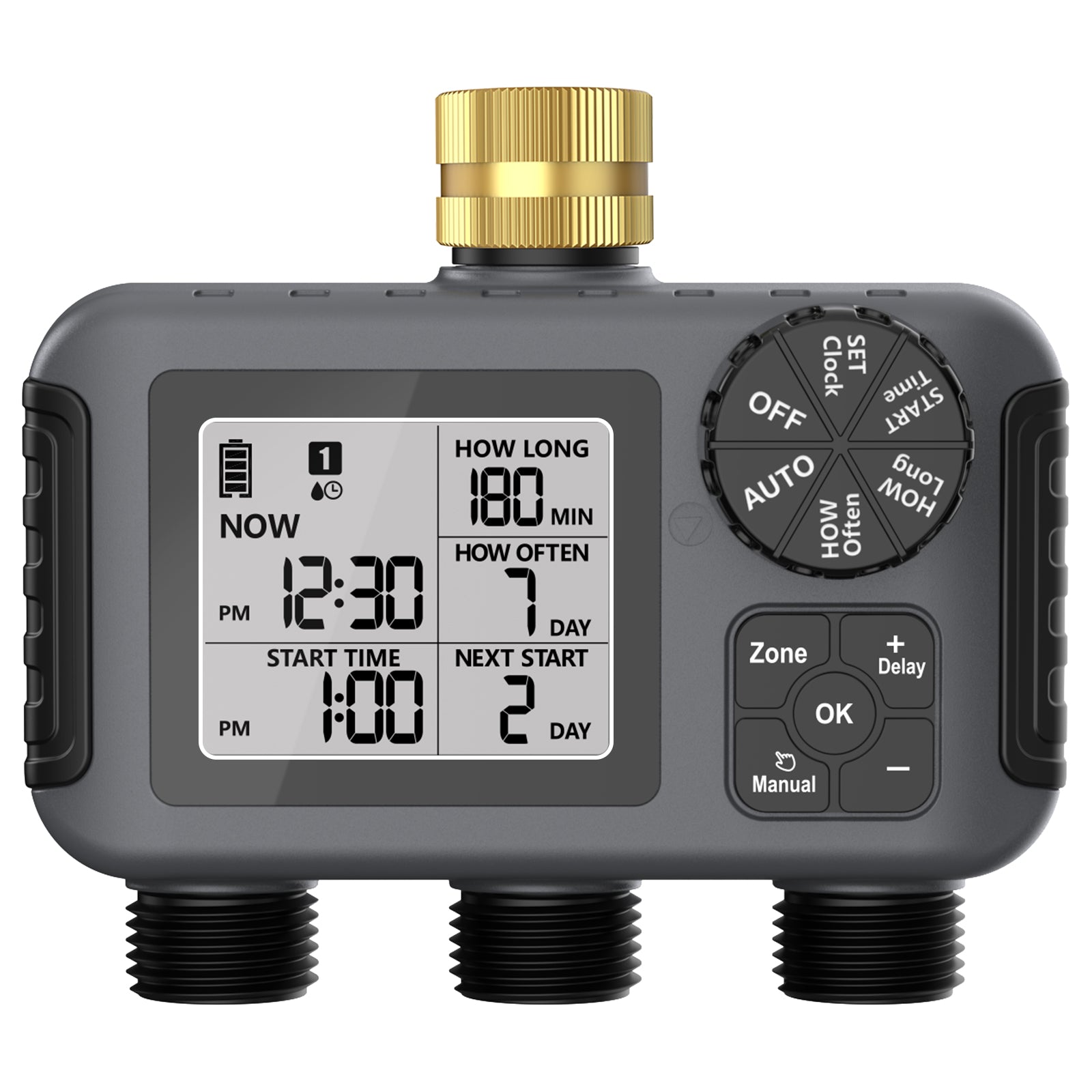 Hose Water Timer, Programmable Sprinkler Timer with Rain Delay/Manual/Automatic Drip Irrigation System for Garden Yard,3 Outlet