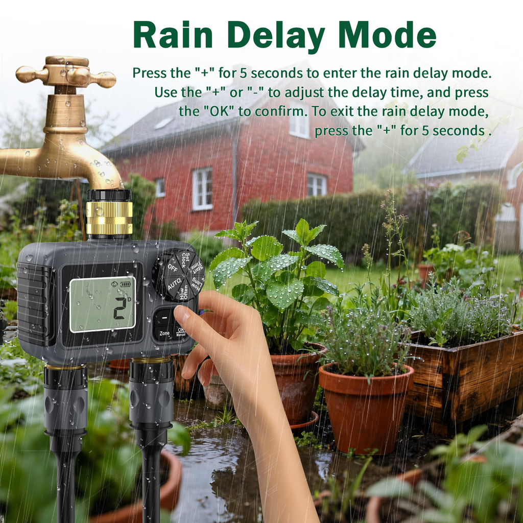 Hose Water Timer, Programmable Sprinkler Timer with Rain Delay/Manual/Automatic Drip Irrigation System for Outdoor Garden Yard, 2 Outlet