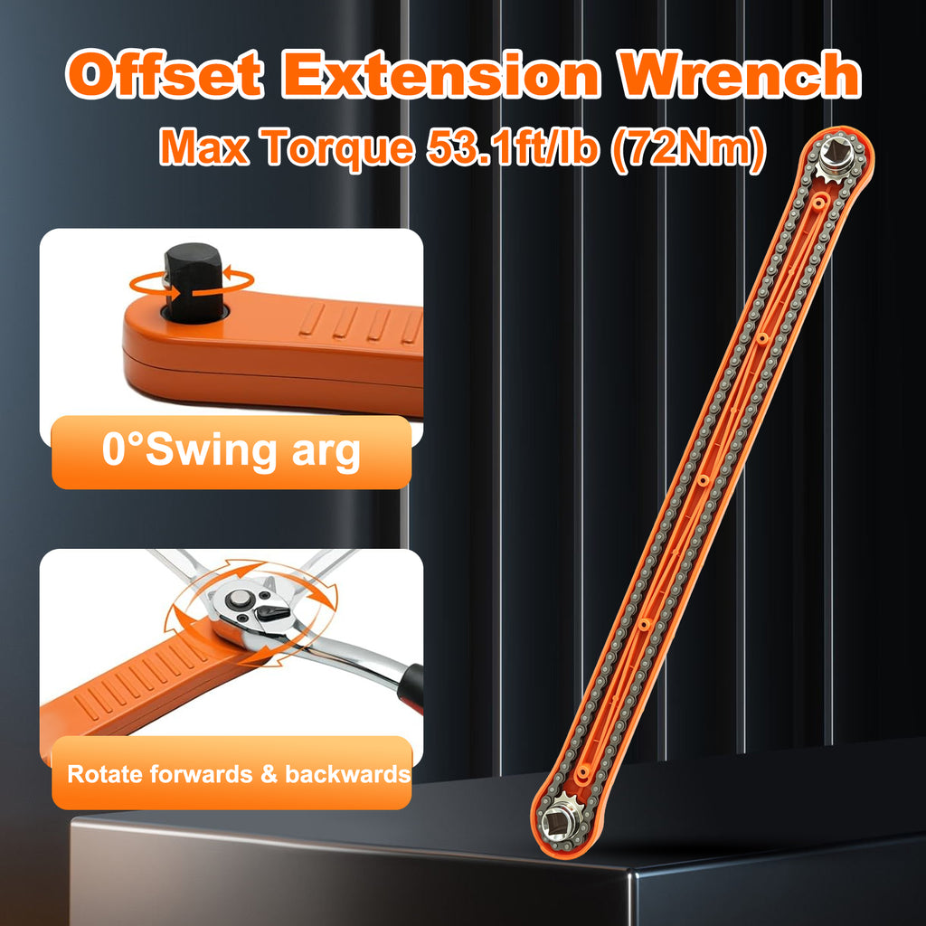 3/8-inch Offset Extension Wrench, Socket Wrench Extender Tool with Versatile 1/4", 3/8", 1/2" Square Drive Adapters and 1/4" Socket, Universal Extensions Wrench for Small Place