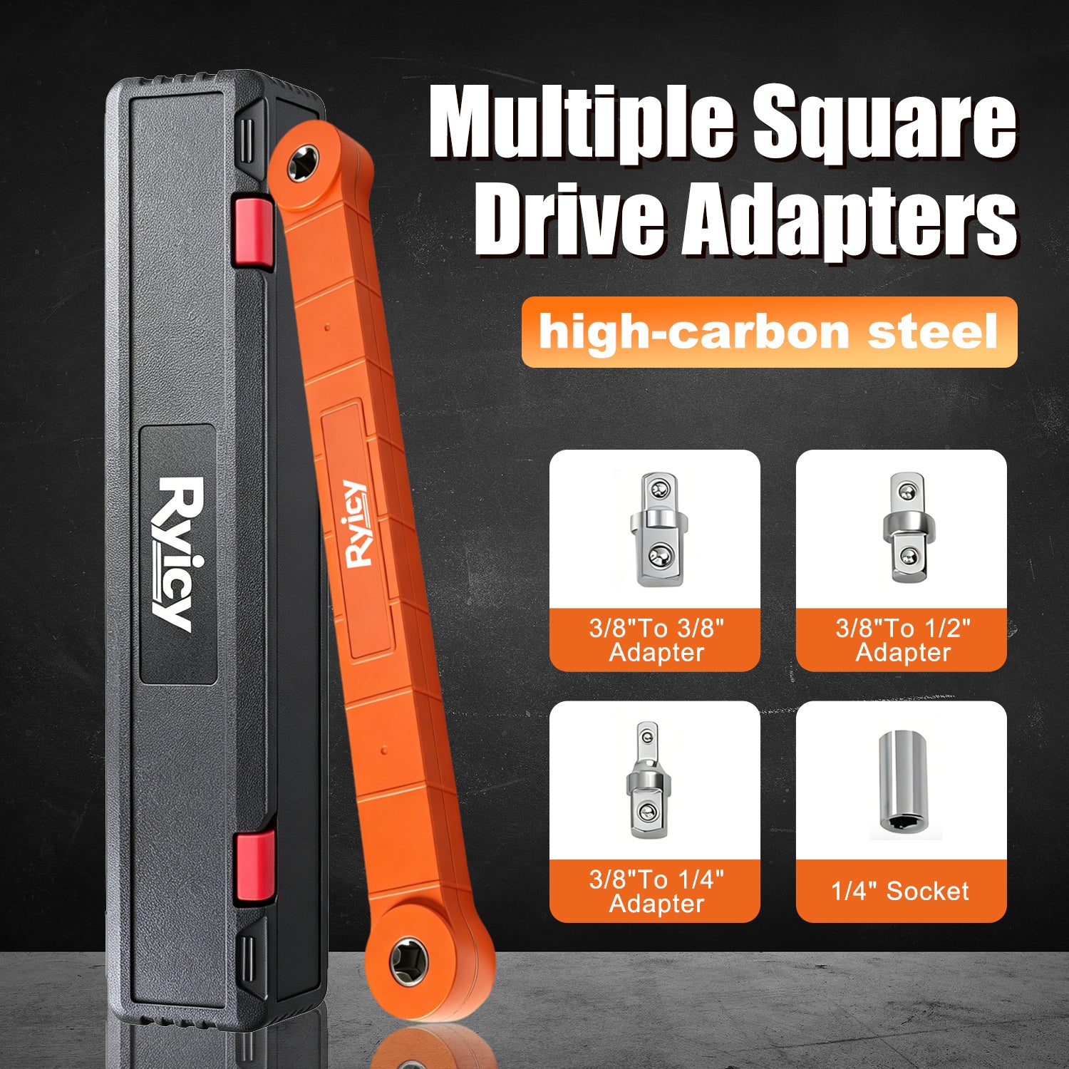 3/8-inch Offset Extension Wrench, Socket Wrench Extender Tool with Versatile 1/4", 3/8", 1/2" Square Drive Adapters and 1/4" Socket, Universal Extensions Wrench for Small Place