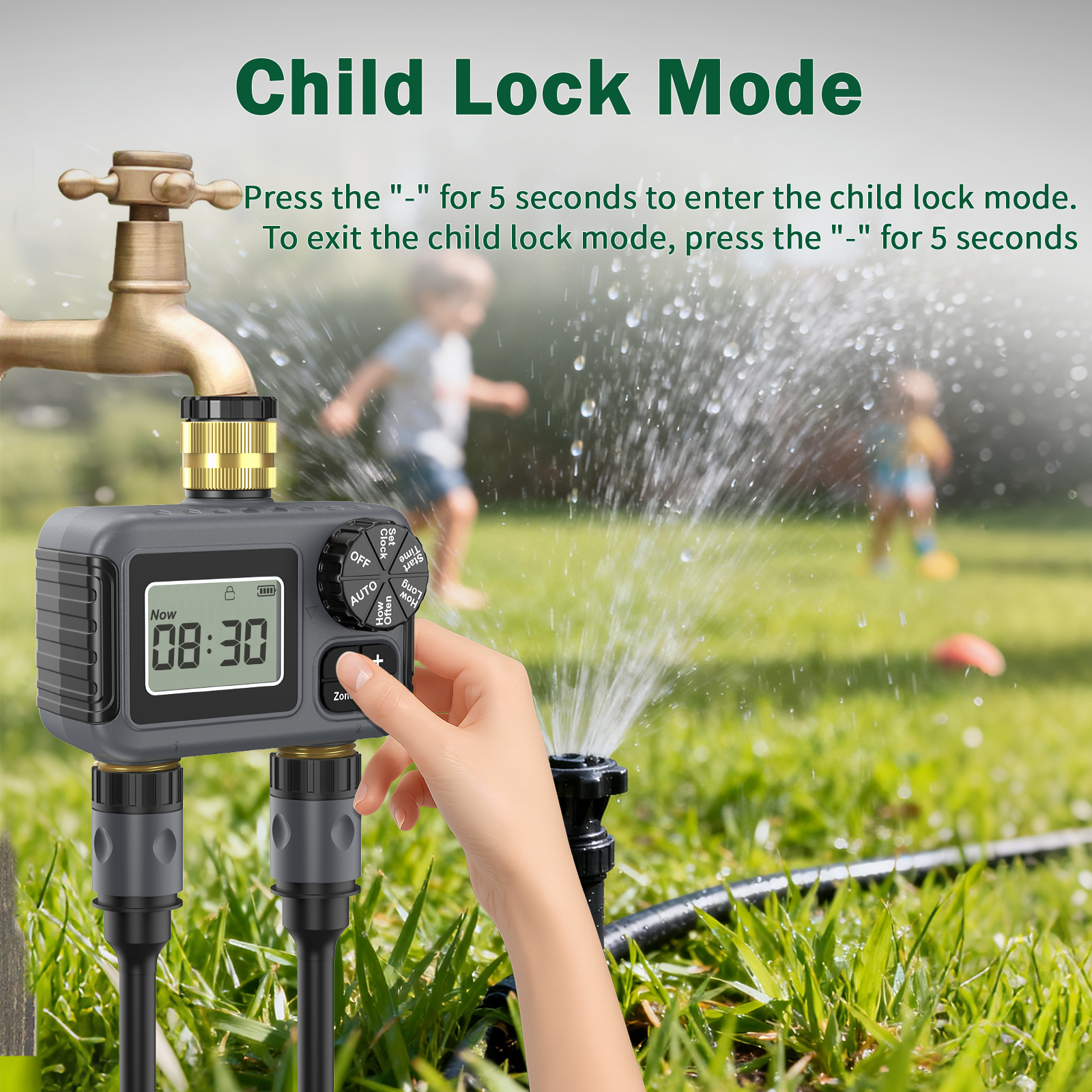 Hose Water Timer, Programmable Sprinkler Timer with Rain Delay/Manual/Automatic Drip Irrigation System for Outdoor Garden Yard, 2 Outlet