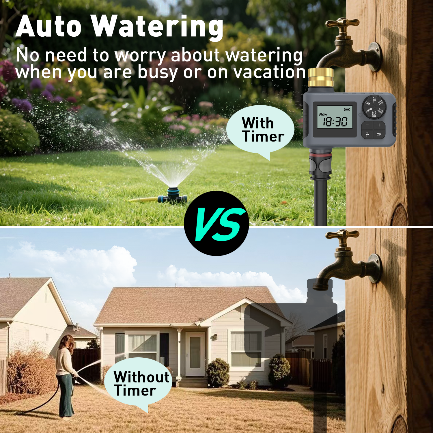 Hose Water Timer, Programmable Sprinkler Timer with Rain Delay/Manual/Automatic Drip Irrigation System for Outdoor Garden Yard, 1 Outlet