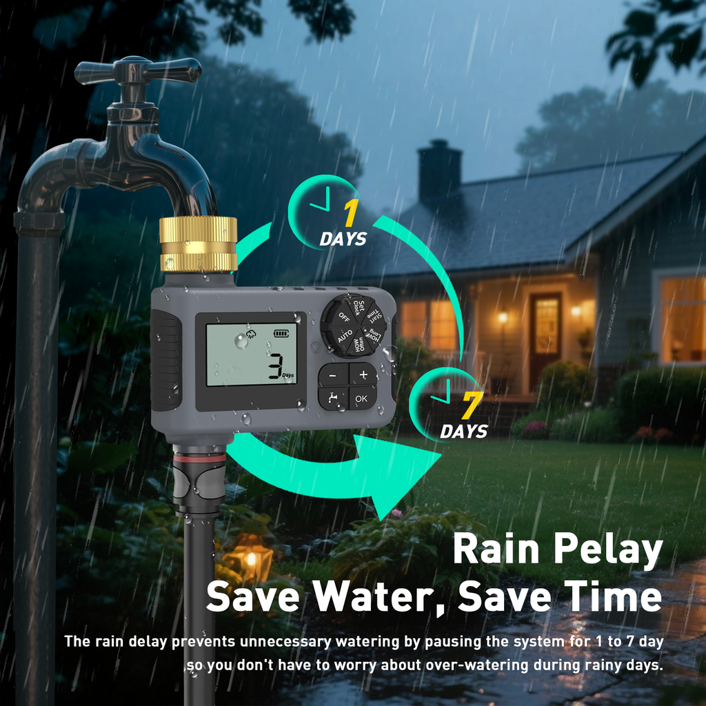 Hose Water Timer, Programmable Sprinkler Timer with Rain Delay/Manual/Automatic Drip Irrigation System for Outdoor Garden Yard - 1 Outlet