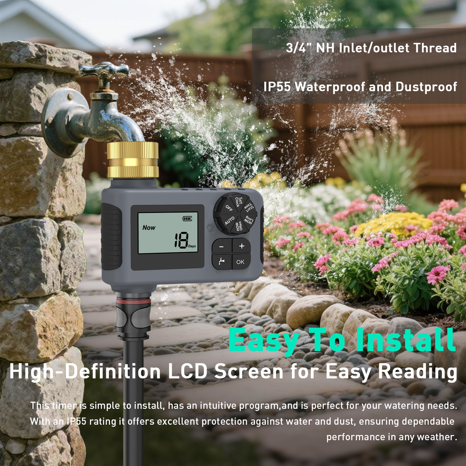 Hose Water Timer, Programmable Sprinkler Timer with Rain Delay/Manual/Automatic Drip Irrigation System for Outdoor Garden Yard, 1 Outlet
