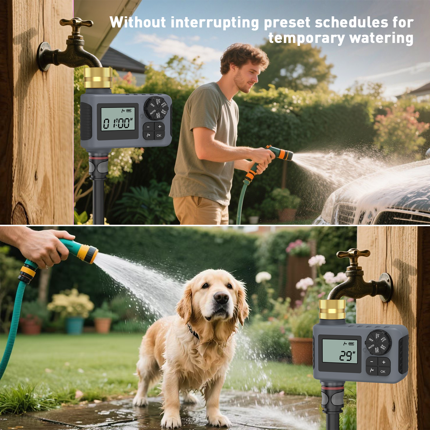 Hose Water Timer, Programmable Sprinkler Timer with Rain Delay/Manual/Automatic Drip Irrigation System for Outdoor Garden Yard, 1 Outlet