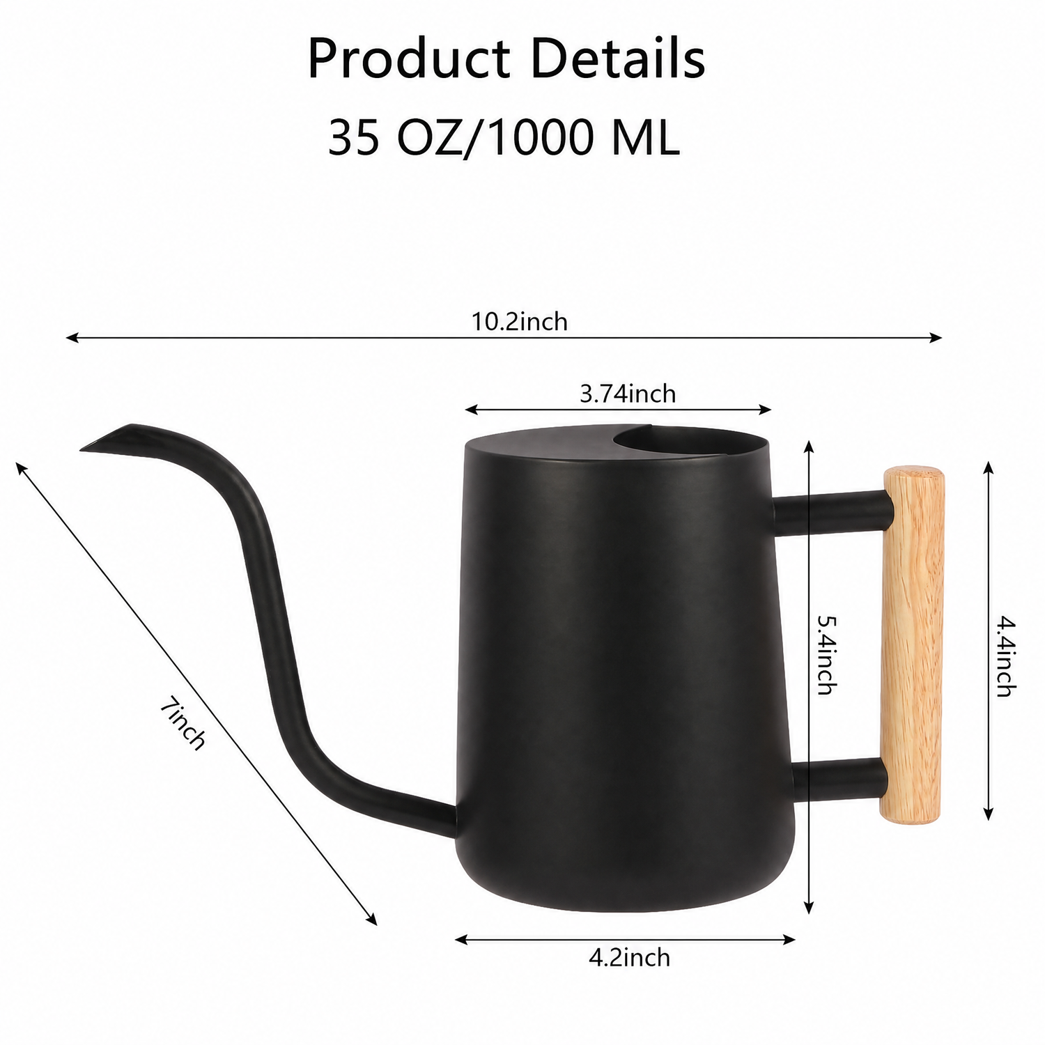 Watering Can for Indoor Plants, 35oz/1000ml Metal Stainless Steel Small Watering Can with Long Spout for House Plants Succulents Bonsai Indoor Gardening - Black
